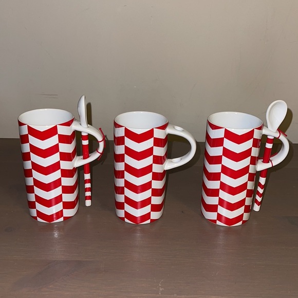 🆕 Starbucks Red and White Chevron Hot Chocolate Ceramic Mug Set - Picture 5 of 8